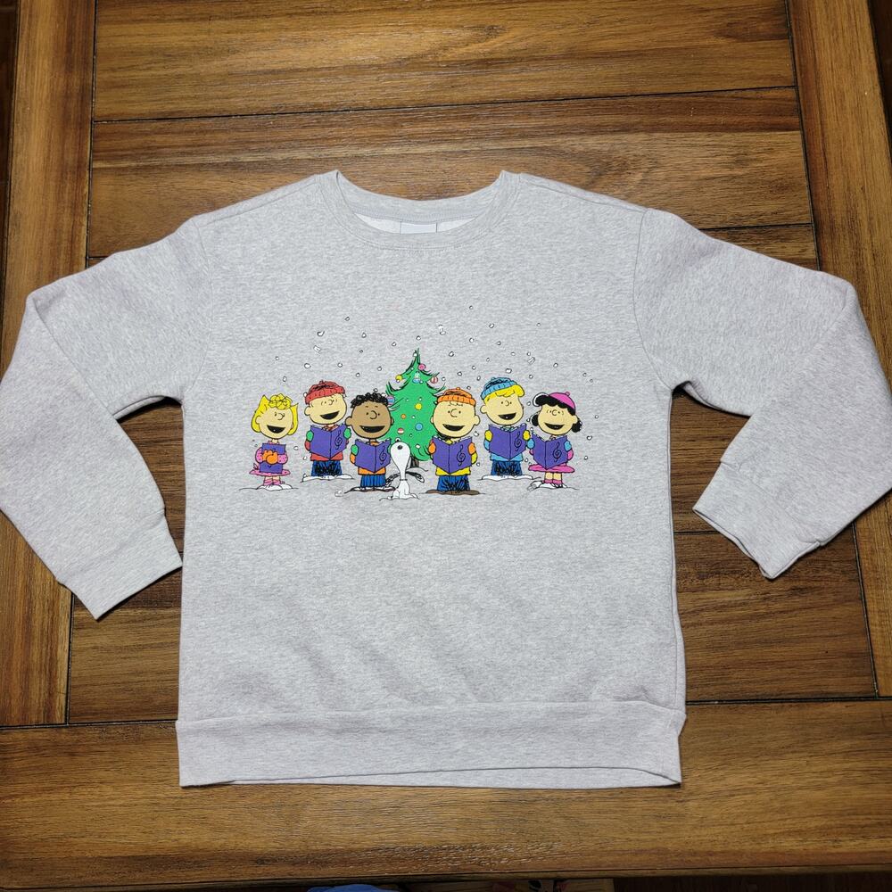 Peanuts Kids LS Grey Light-Up Christmas Sweatshirt Christmas Carols - Size 10